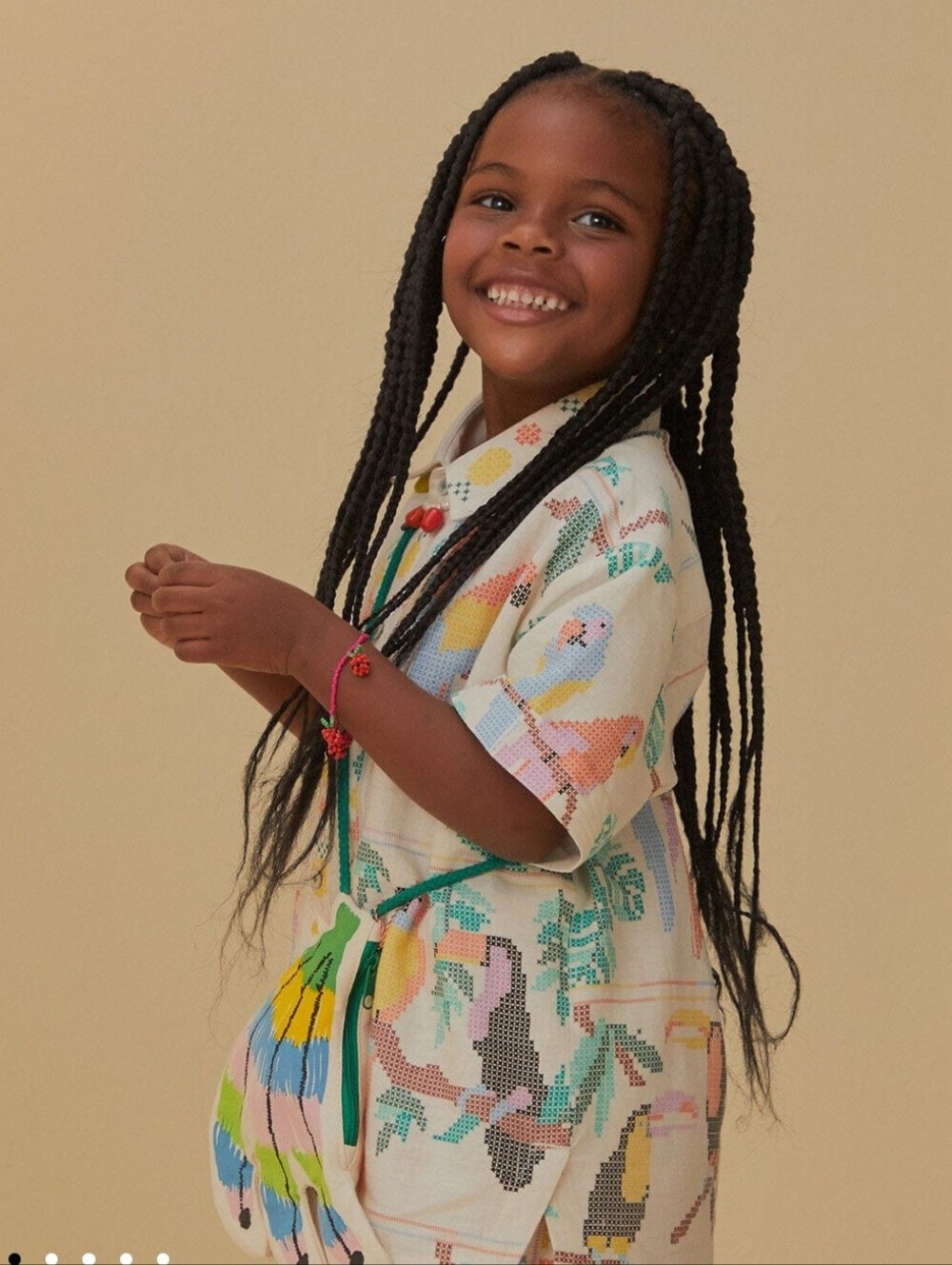 FARM Rio Stitched Birds Scarf Kids Shirt Size 6 Linen Blend